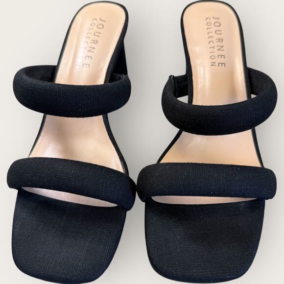 Journee Collection Fabric Double Strap Block Heel Slip On Sandals Size 10 Black - Picture 3 of 12